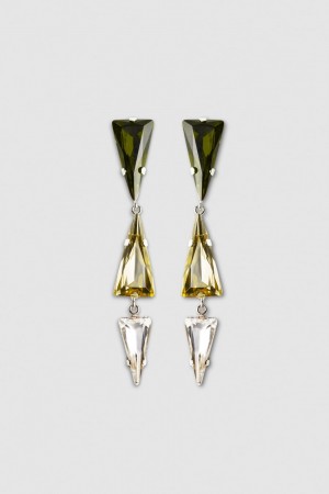 Patrizia Pepe Brass Earrings With Rhinestones Zielone | 8295XVHIS