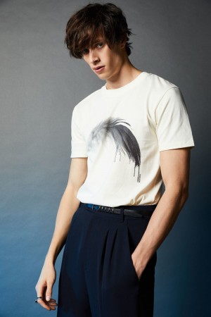 Patrizia Pepe Cotton T-shirt With Feather Print Białe | 3542EGIUJ