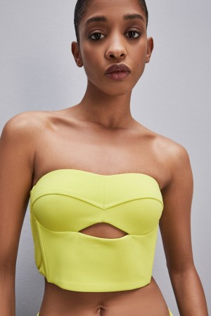 Patrizia Pepe Cut-out Bustier Top In Sablé Crepe Fabric Żółte | 6804SPWTV