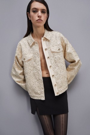 Patrizia Pepe Denim And Rhinestone Jacket Białe | 7965RGQSI