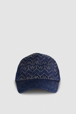 Patrizia Pepe Denim Fly Monogram Baseball Cap Głęboka Niebieskie | 2938UCIOP