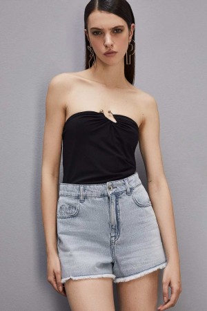 Patrizia Pepe Essential Bandeau Top With Décolleté Neckline Czarne | 8735LYIXG