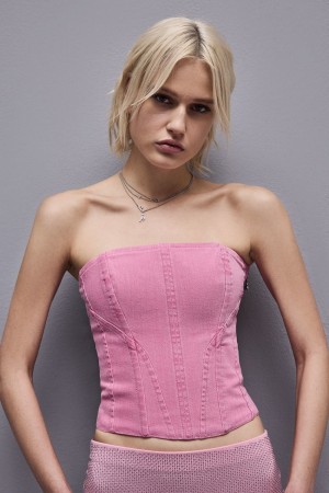 Patrizia Pepe Essential Denim Bustier Różowe | 2834OUYKQ