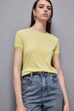 Patrizia Pepe Essential Short-sleeved Sweater Żółte | 9532TSEZQ