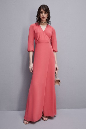 Patrizia Pepe Extra Long Wrap Dress In Georgette Różowe | 4807SJDHU