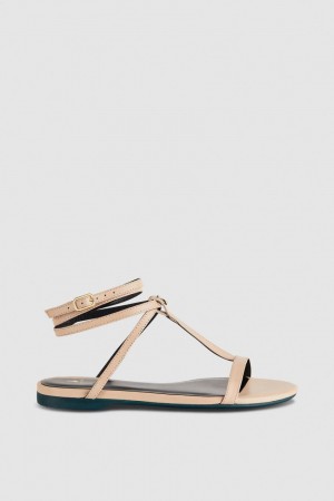 Patrizia Pepe Flat Sandals With Ankle Strap Beżowe | 7168OKRUY