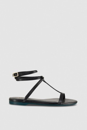 Patrizia Pepe Flat Sandals With Ankle Strap Czarne | 8759ORMIU