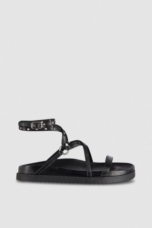 Patrizia Pepe Flat Sandals With Laces Czarne | 7543URIQL