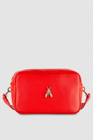 Patrizia Pepe Fly Camera Leather Bag With Chain Czerwone | 6204AILKD