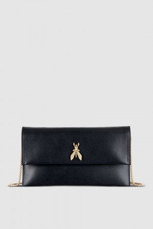 Patrizia Pepe Fly Leather Clutch Bag With Chain Czarne | 7026KYFDI