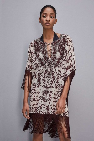 Patrizia Pepe Hand-embroidered Kaftan With Georgette Fringing Kolorowe | 1726SJFWZ