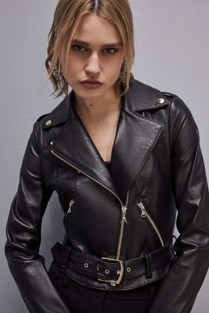 Patrizia Pepe Leather Biker Jacket Czarne | 1859MXEIV