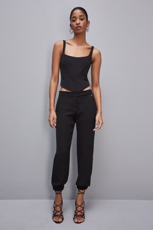 Patrizia Pepe Low-waisted Jogger Pants Czarne | 5430UAIQJ