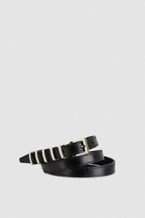 Patrizia Pepe Low-waisted Leather Belt Czarne | 2549WGRSA