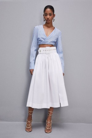 Patrizia Pepe Midi Flared Skirt With Belt Białe | 1794WKHZC