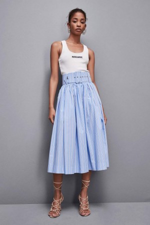 Patrizia Pepe Midi Flared Skirt With Belt Głęboka Niebieskie | 4296APILS