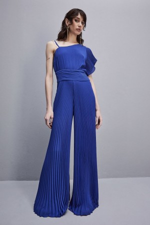 Patrizia Pepe One-shoulder Long-cut Jumpsuit Głęboka Niebieskie | 7548JRFUT