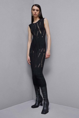 Patrizia Pepe Sleeveless Long Dress Czarne | 2094UNPWO