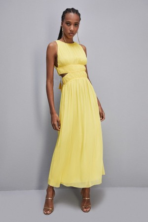 Patrizia Pepe Sleeveless Long Dress With Pleated Effect Żółte | 6034MKBPQ