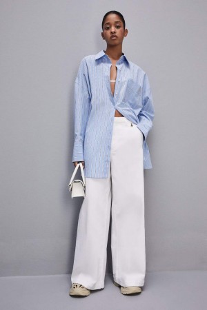 Patrizia Pepe Stretch Cotton Satin Palazzo Pants Białe | 9328GKJQA