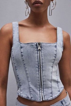 Patrizia Pepe Stretch Denim Top Głęboka Niebieskie | 7052VYOXW