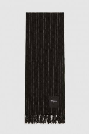 Patrizia Pepe Wool-blend Pinstripe Scarf Czarne | 1069FGZLC