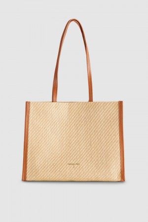 Patrizia Pepe Woven Fabric Shopping Bag Brązowe | 8401SCIAO