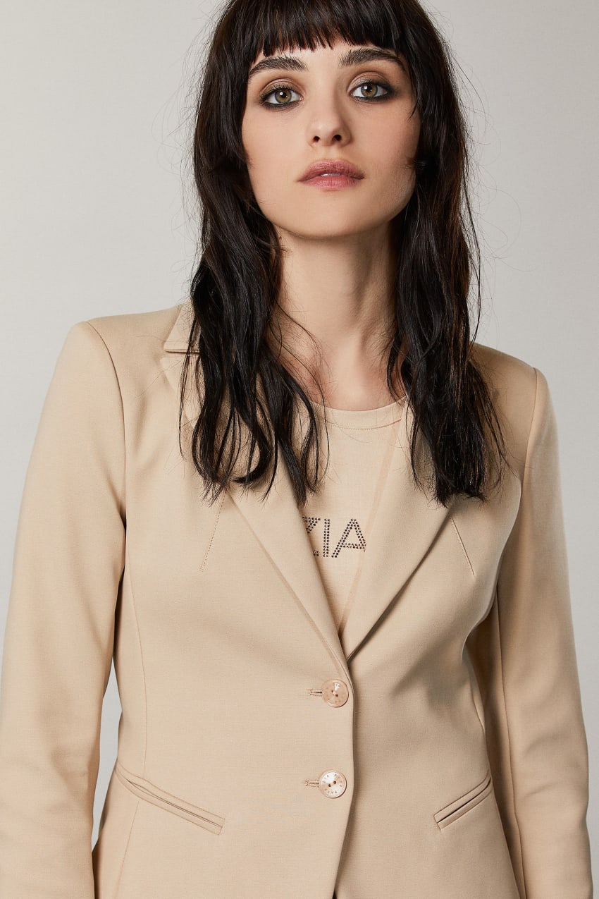 Patrizia Pepe 2-button Slim Jacket Beżowe | 0234HMXSJ