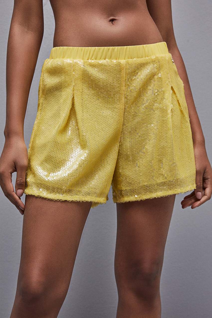 Patrizia Pepe All-over Sequin Short Żółte | 9408OZIPD