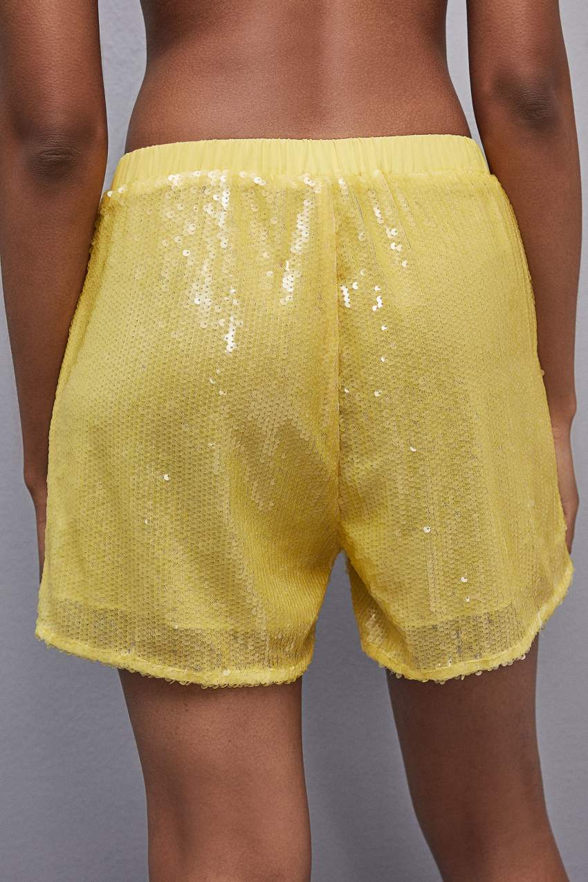 Patrizia Pepe All-over Sequin Short Żółte | 9408OZIPD