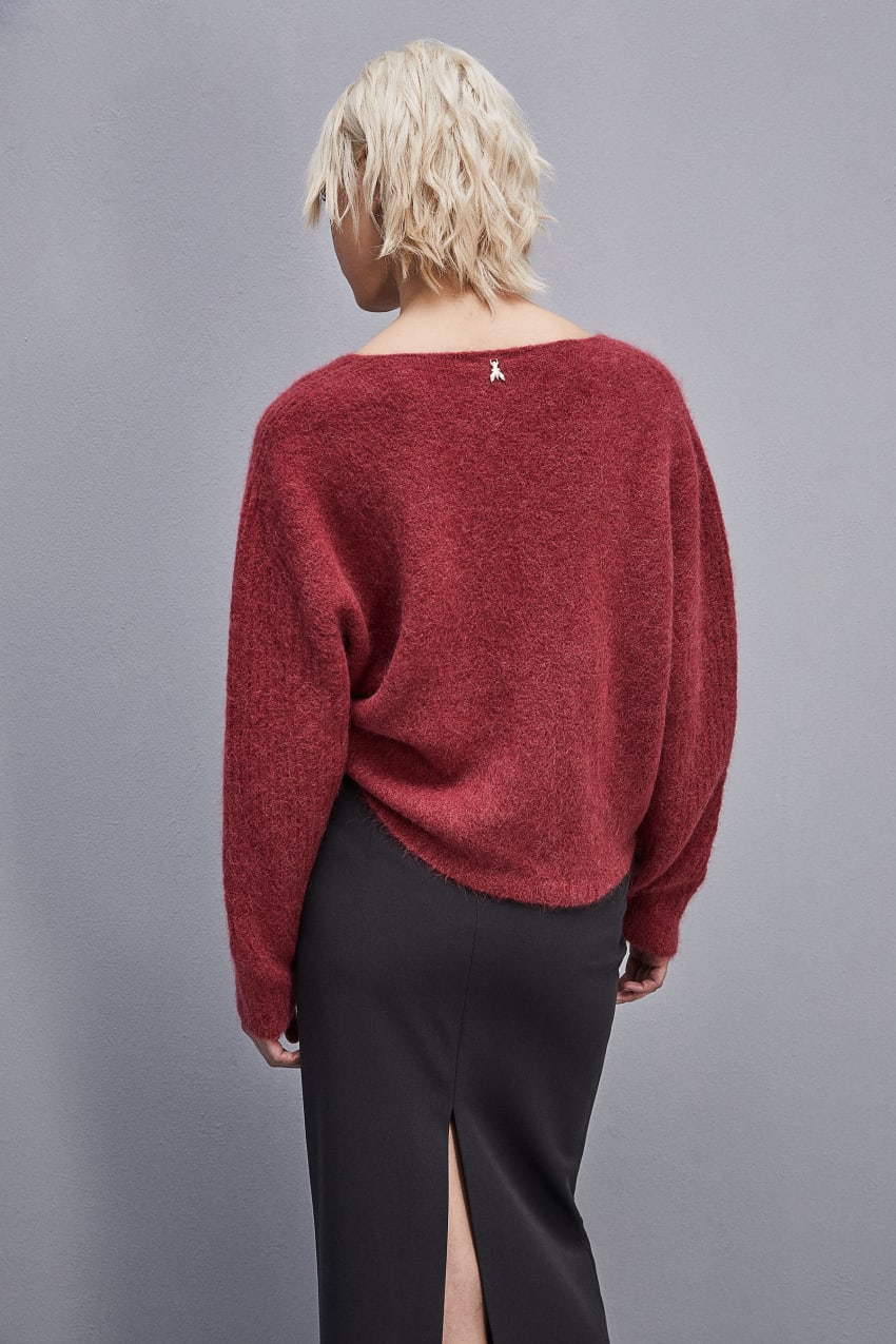 Patrizia Pepe Alpaca-blend Sweater With V-neck Czerwone | 7081NFBTV