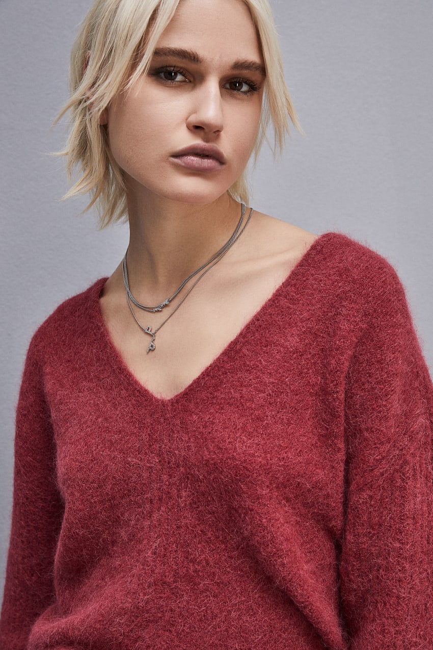 Patrizia Pepe Alpaca-blend Sweater With V-neck Czerwone | 7081NFBTV