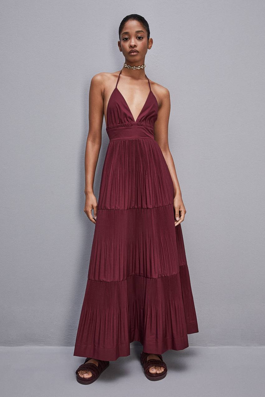 Patrizia Pepe Ankle-length Bare-back Pleated Dress Fioletowe | 1052YVJUQ