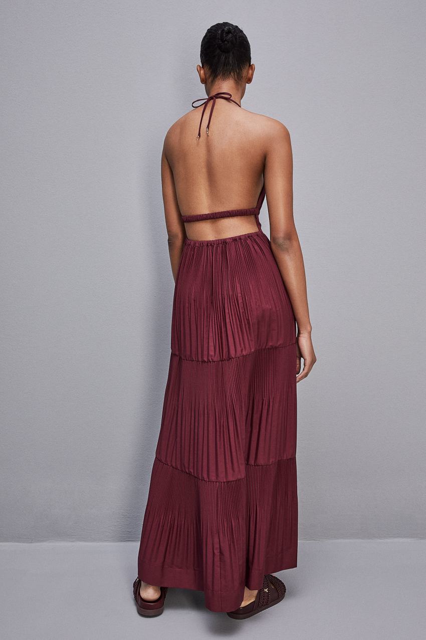 Patrizia Pepe Ankle-length Bare-back Pleated Dress Fioletowe | 1052YVJUQ