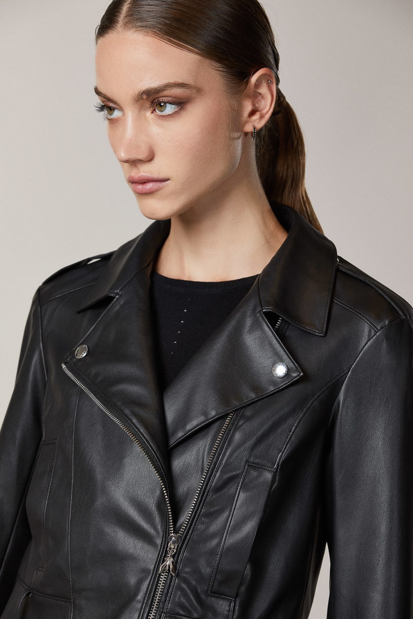 Patrizia Pepe Coated Fabric Biker Jacket Czarne | 0216GFCWR