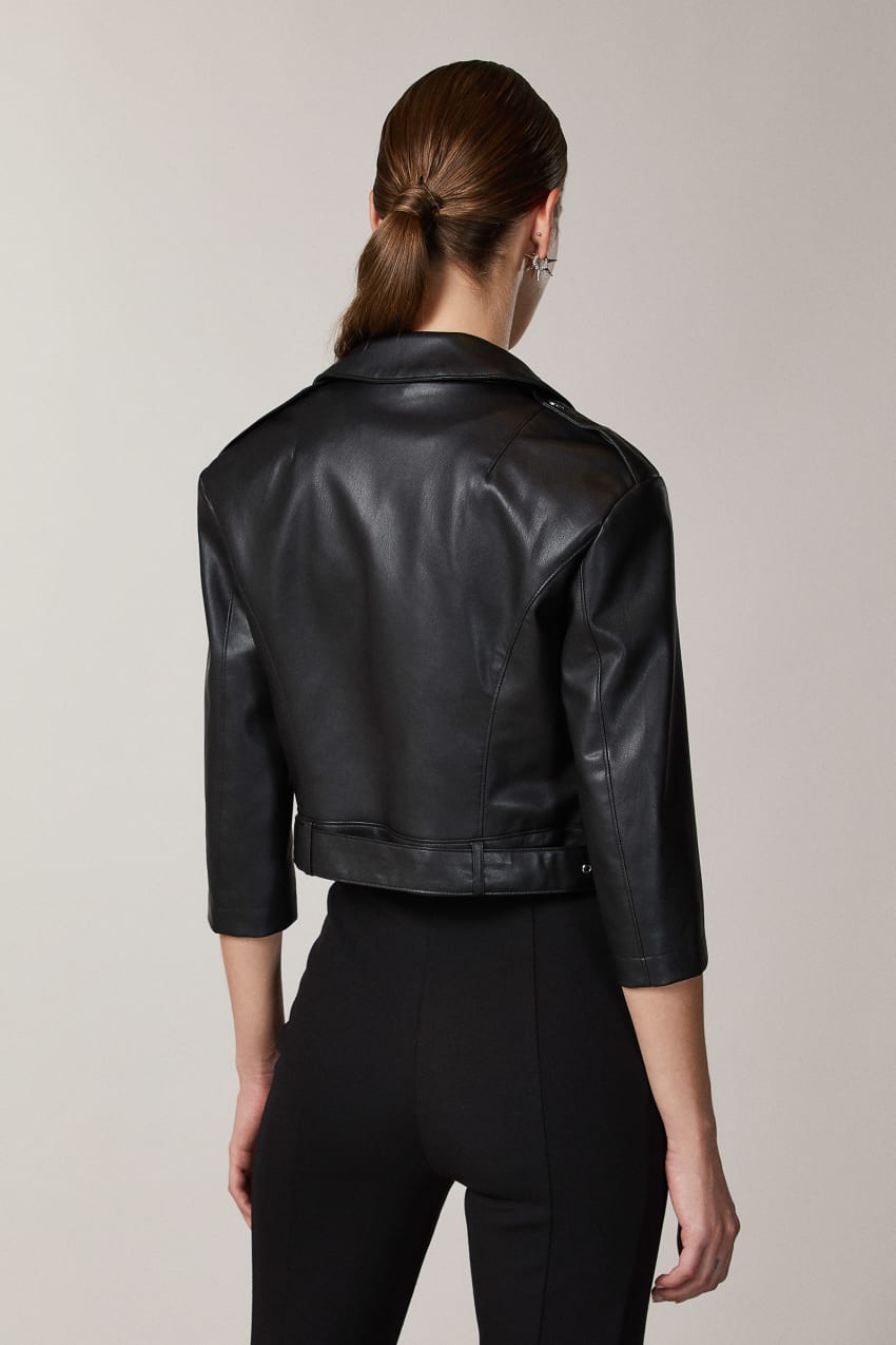 Patrizia Pepe Coated Fabric Biker Jacket Czarne | 0216GFCWR