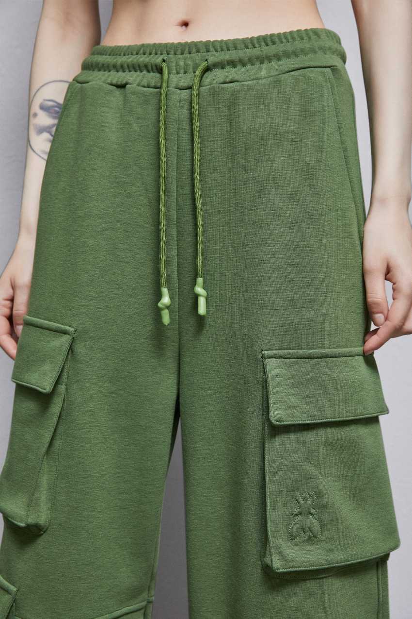 Patrizia Pepe Cotton Blend Fleece Cargo Pants Zielone | 2794WZCHX