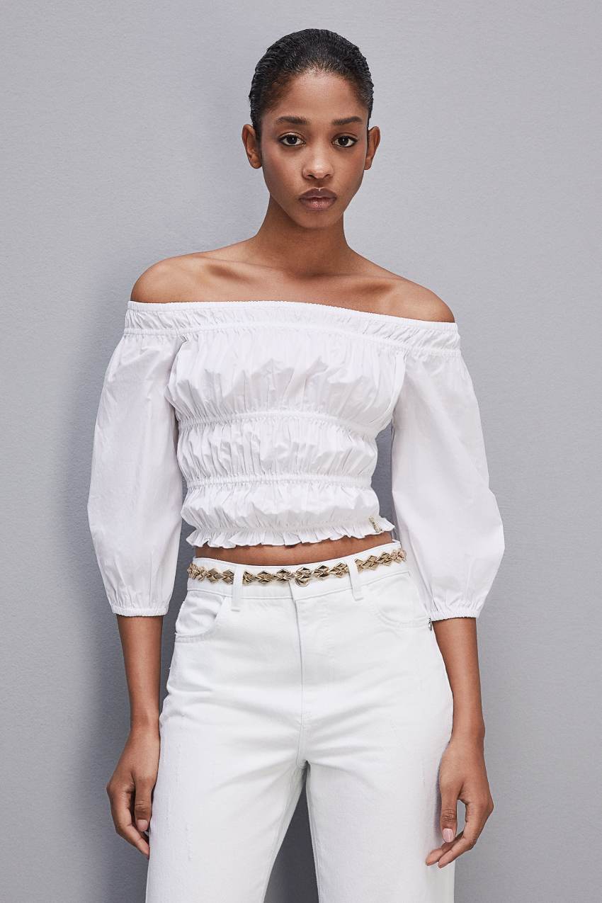 Patrizia Pepe Cotton Off-shoulder Top Białe | 1294AQVLR