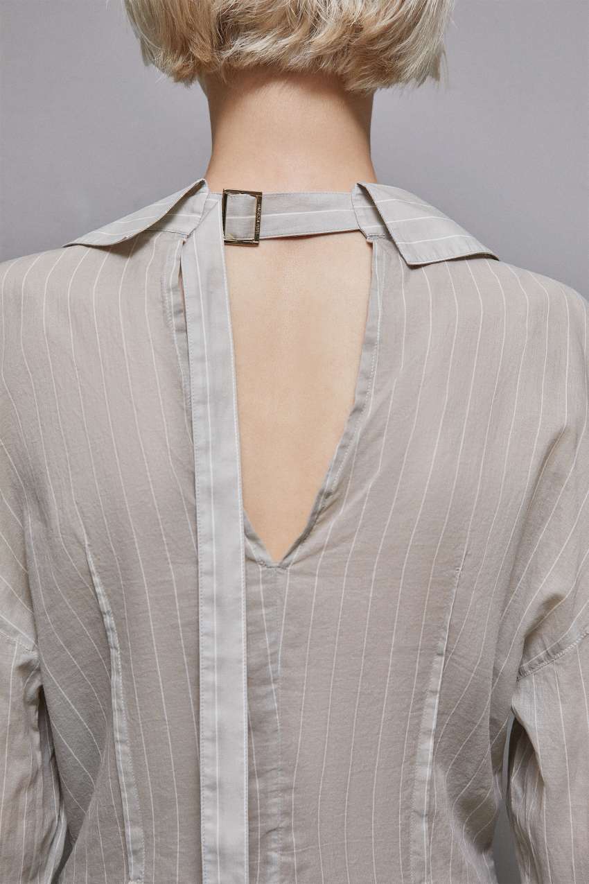 Patrizia Pepe Cotton Pinstripe Shirt Szare | 7126NRZFT