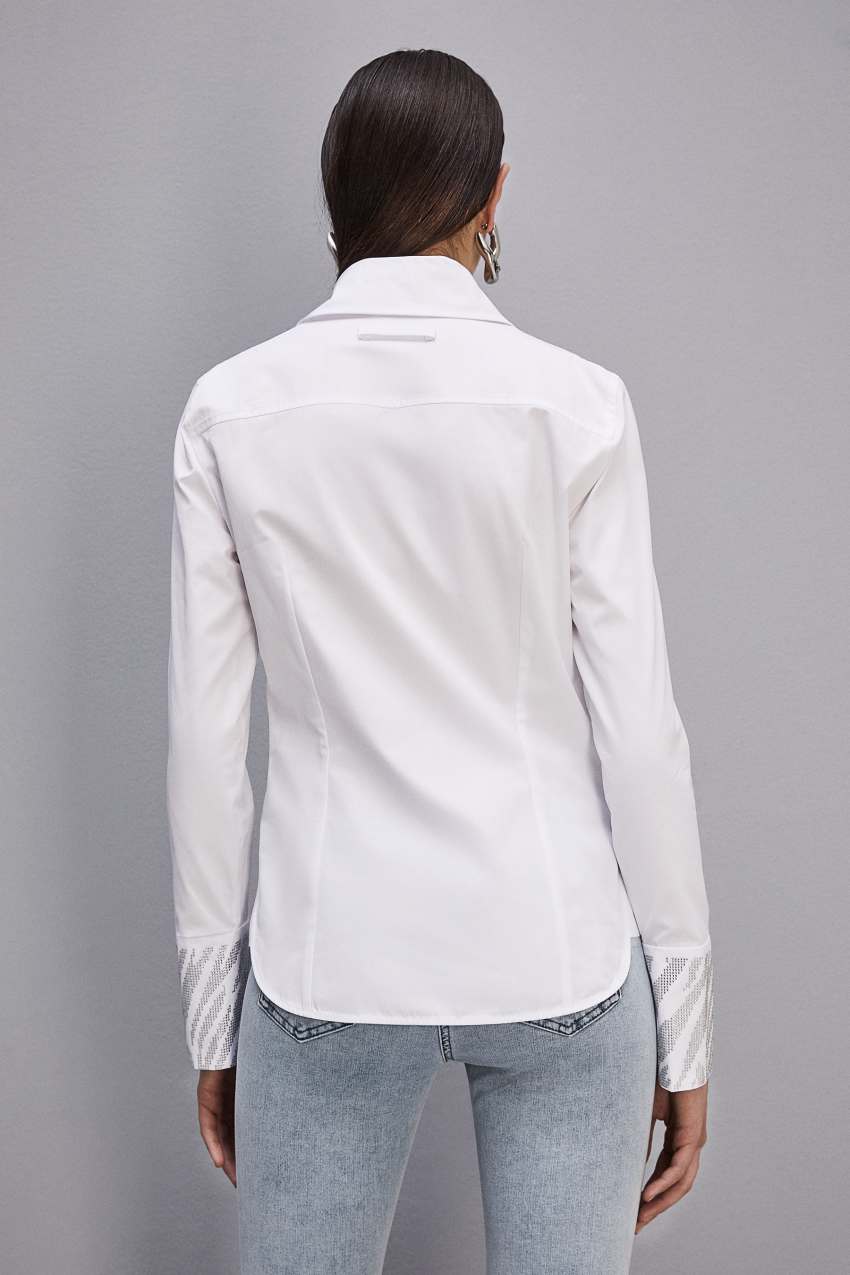 Patrizia Pepe Cotton Shirt With Rhinestones Białe | 8493MWILG