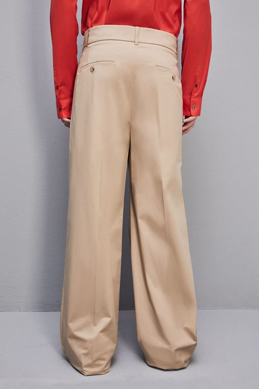 Patrizia Pepe Cotton Twill Pleated Pants Beżowe | 7819PIAJN