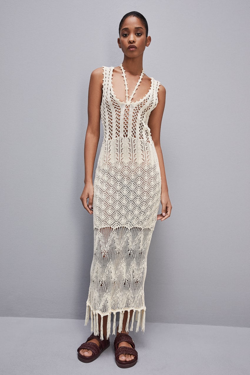 Patrizia Pepe Crochet-effect Dress Made Of Recycled Nylon Białe | 7539WICRA