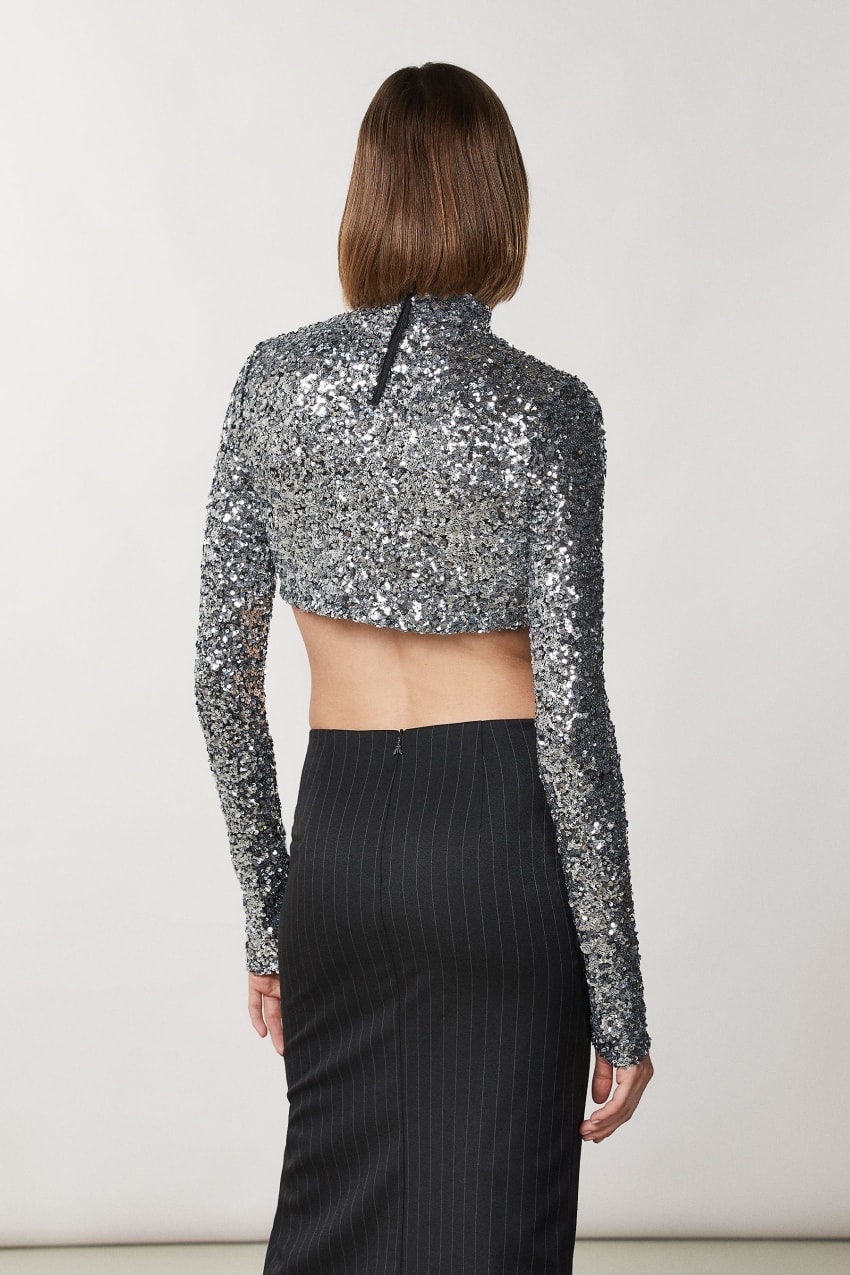 Patrizia Pepe Crop T-shirt With Sequins Szare | 2450BZNVJ