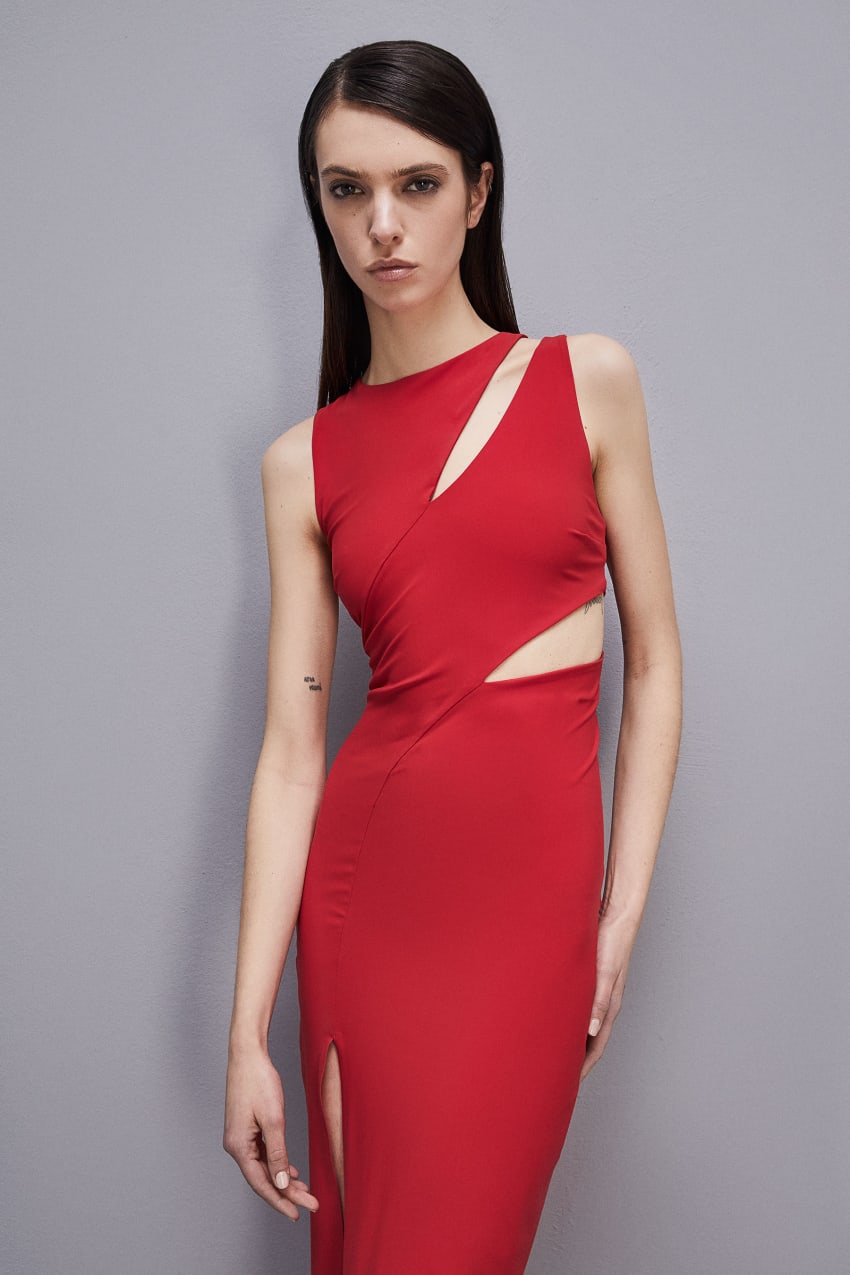 Patrizia Pepe Cut-out Jersey Dress Czerwone | 5029FLCWD