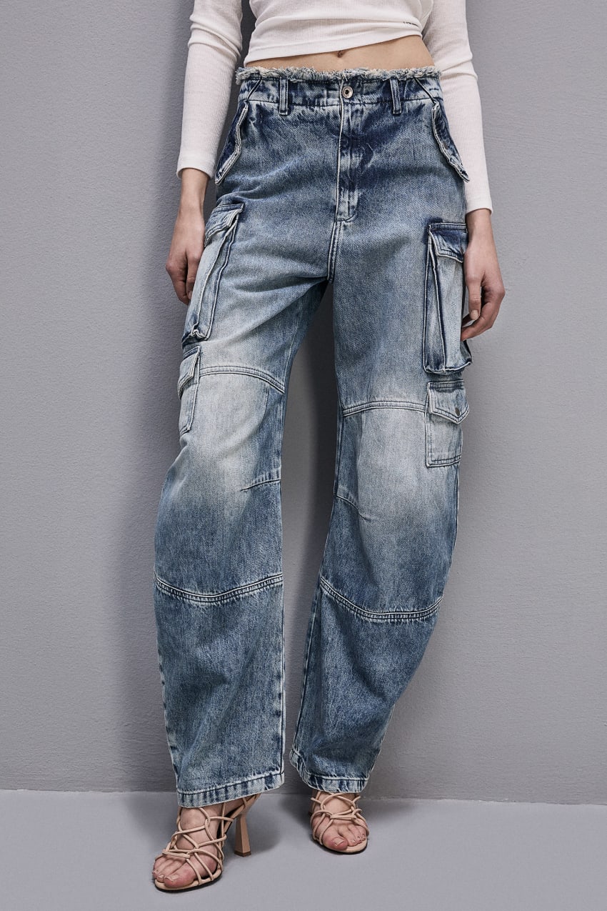 Patrizia Pepe Denim Cargo Pants Głęboka Niebieskie | 7306MUVRD