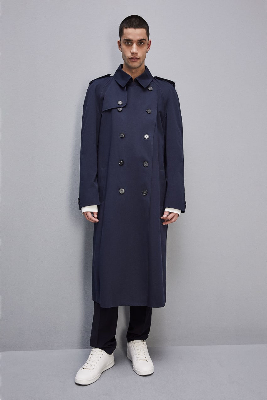 Patrizia Pepe Double-breasted Cotton Gabardine Trench Coat Niebieskie | 9857KXPGD