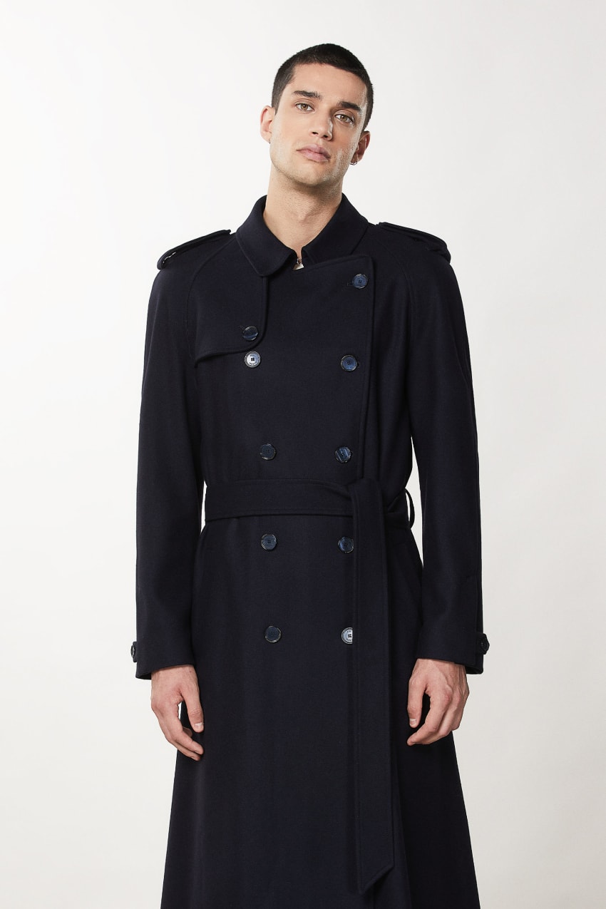 Patrizia Pepe Double-breasted Wool-blend Trench Coat Niebieskie | 3491LVXTR