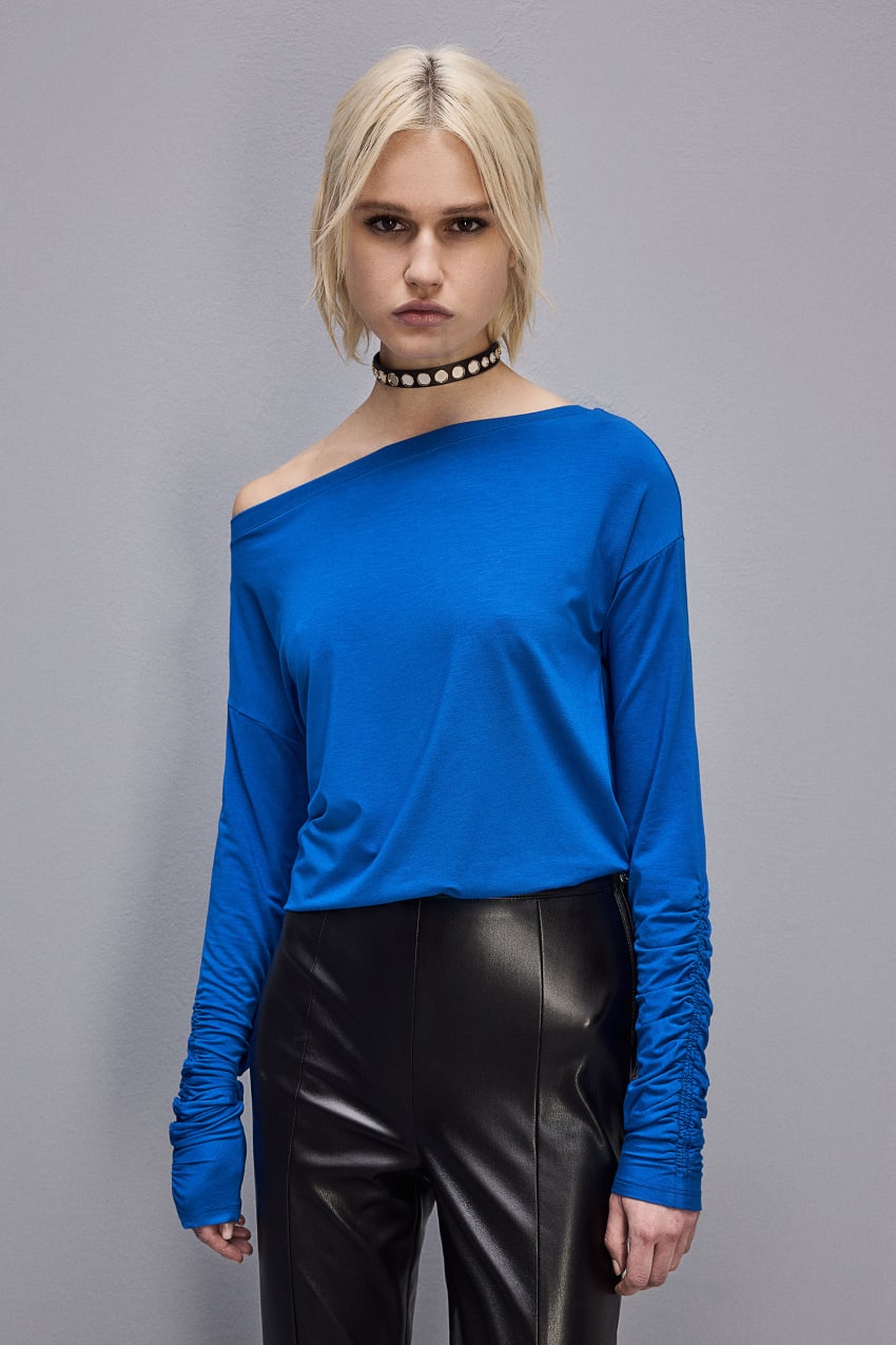 Patrizia Pepe Dropped Shoulder Jersey T-shirt Niebieskie | 2954IFGME