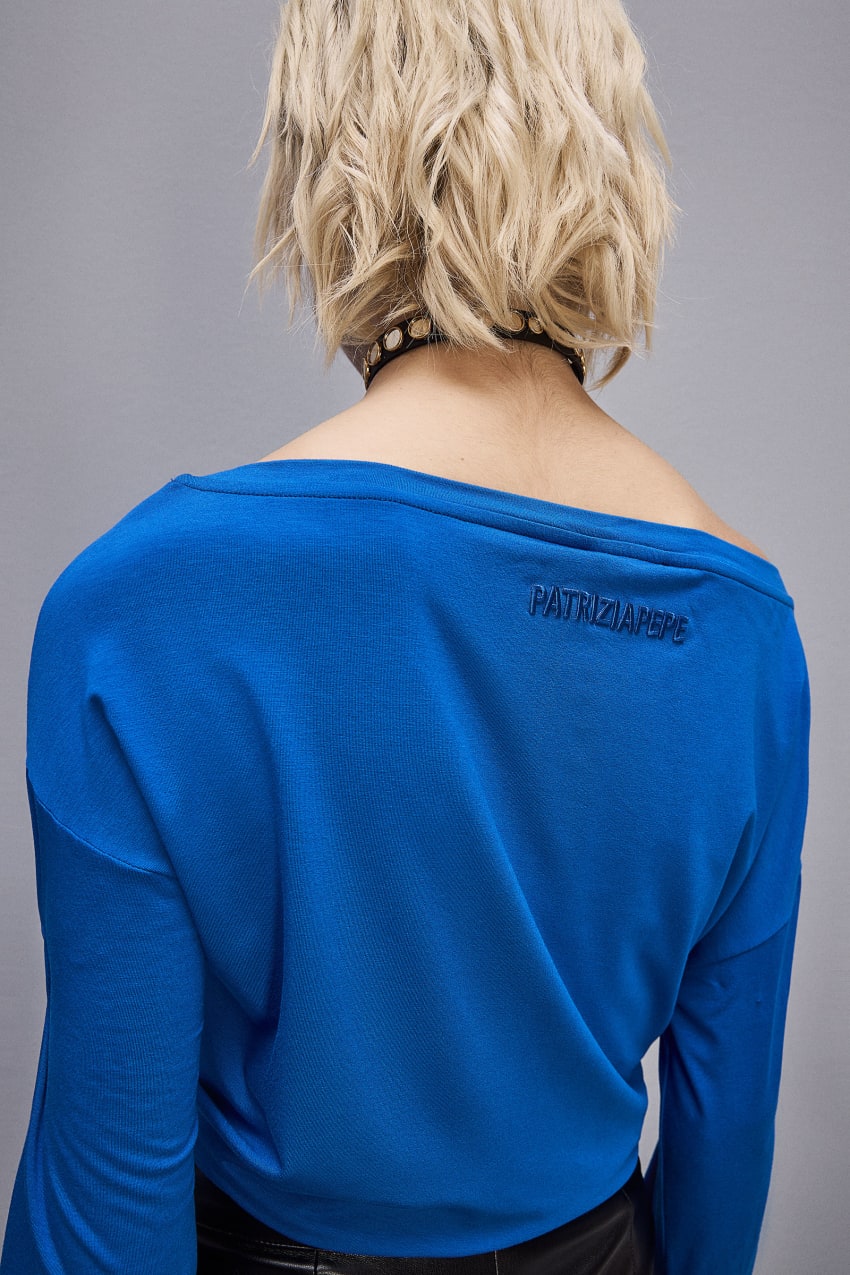 Patrizia Pepe Dropped Shoulder Jersey T-shirt Niebieskie | 2954IFGME