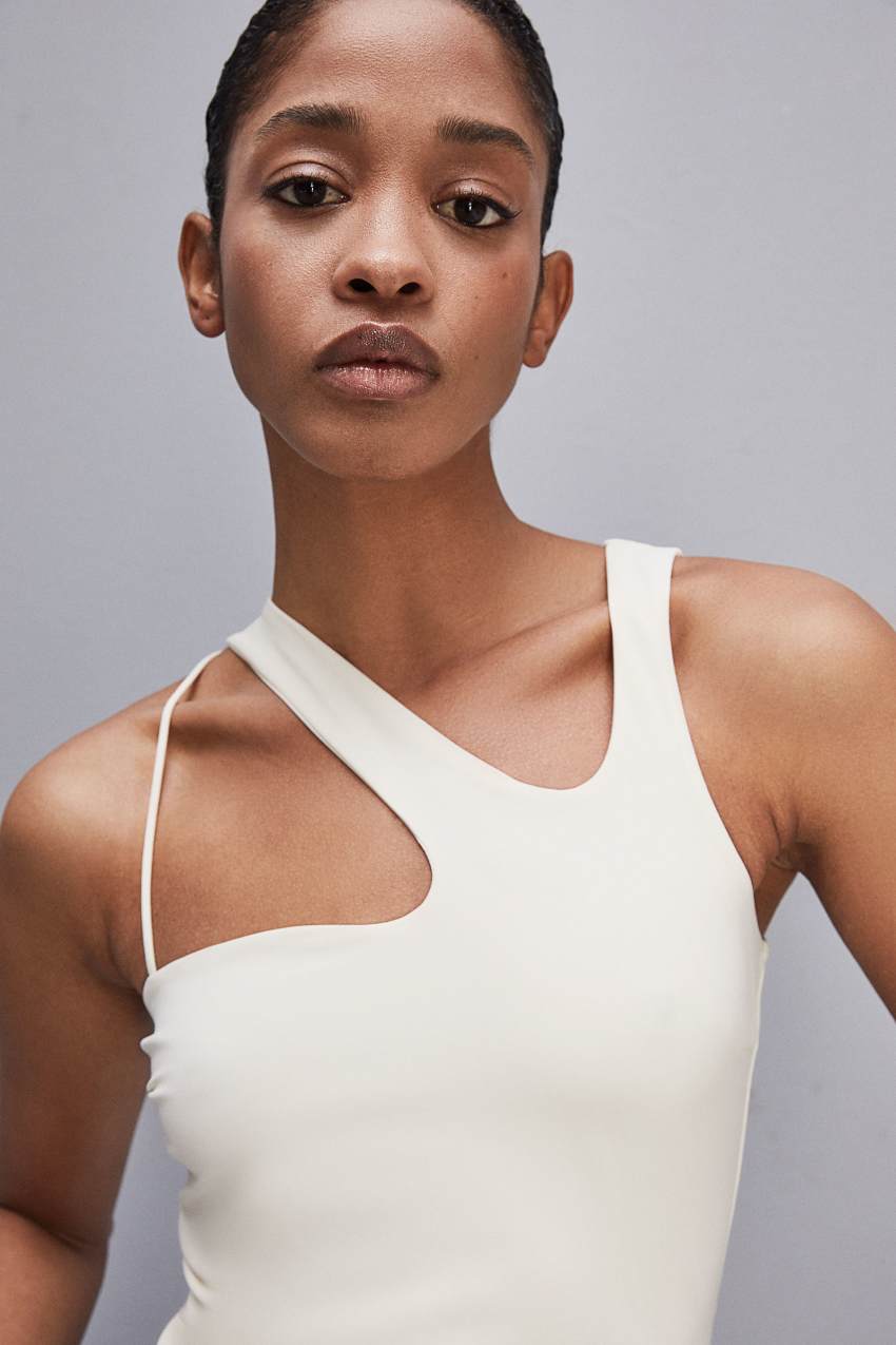 Patrizia Pepe Essential Asymmetrical Neckline Jersey Top Białe | 5684BYVCH